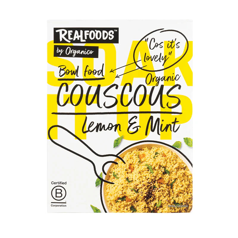 Realfoods by Organico | Organic Lemon & Mint Couscous - Quick-Cook Zesty Couscous, 250g (Pack of 6)