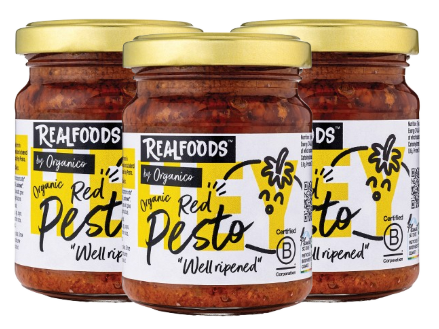 Realfoods by Organico | Organic Vegan Red Pesto, Crunchy, Ideal for Pasta & breadsticks, 120g (Pack of 3)
