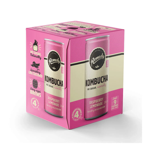 Remedy Organic Raspberry Lemonade Kombucha Multi Pack 4x330ml (Pack of 6)