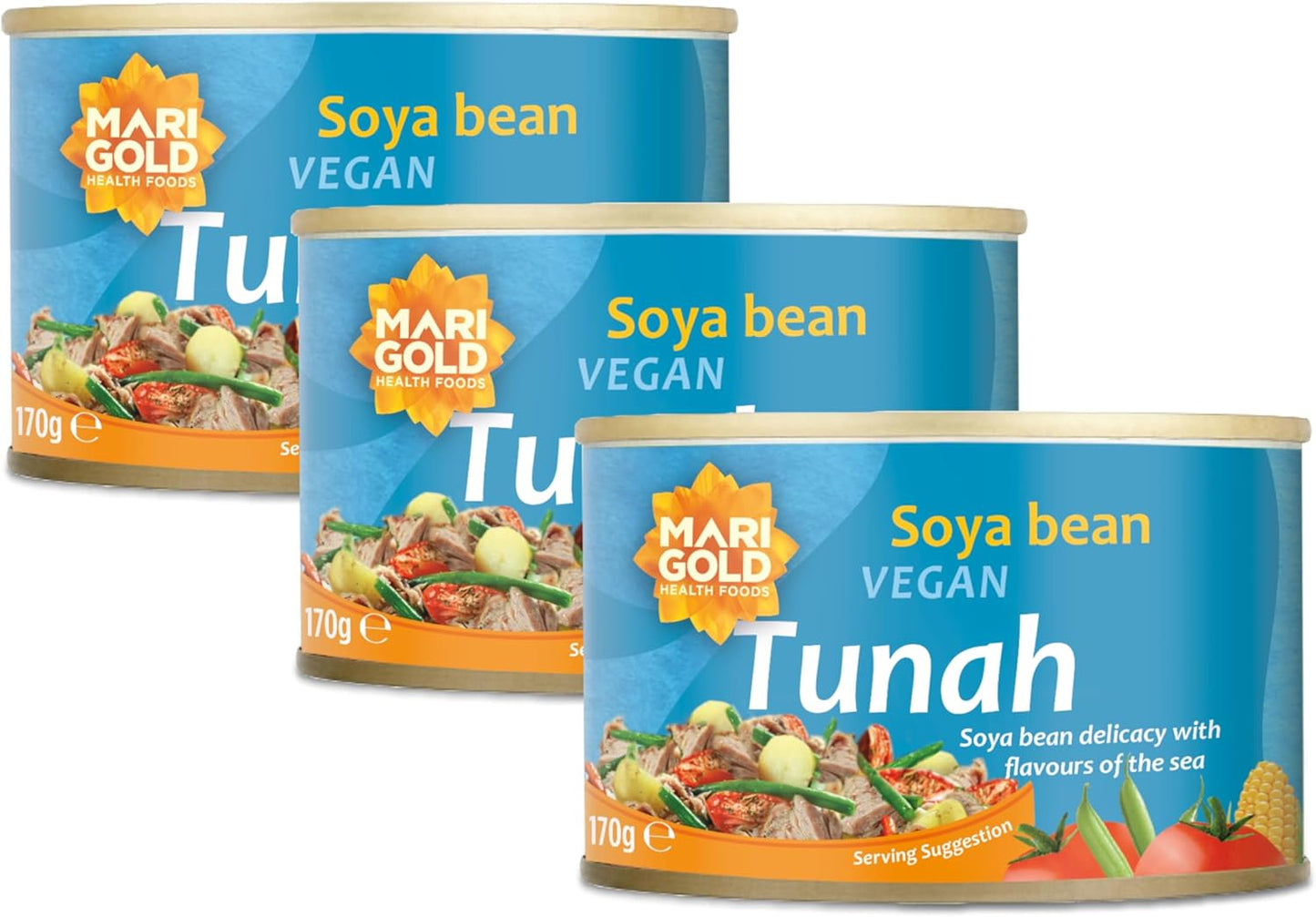 Marigold Vegan Tunah â Soya Bean Tuna Alternative | High Protein, Ready to Eat, Plant-Based, 170g (Pack of 3)
