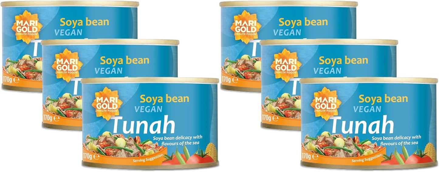 Marigold Vegan Tunah â Soya Bean Tuna Alternative | High Protein, Ready to Eat, Plant-Based, 170g (Pack of 6)