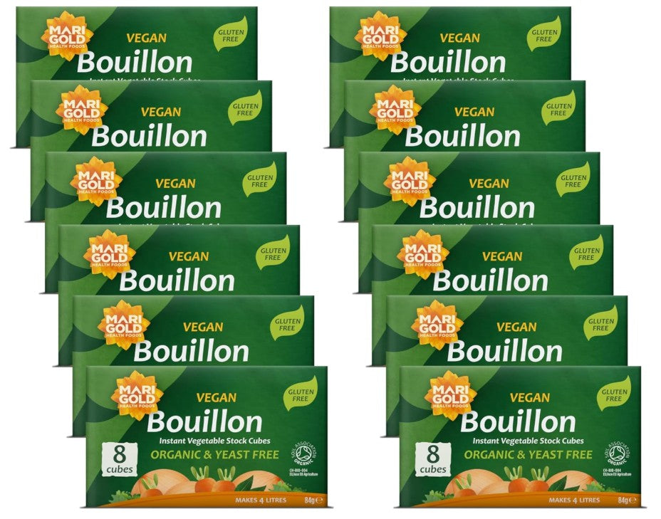 Marigold Vegan Bouillon Instant Vegetable Stock Cubes Organic & Yeast Free, 8 Cubes (Pack of 12)