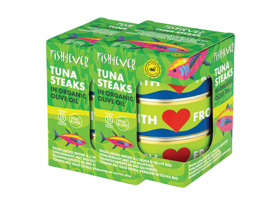 Fish 4 Ever | Azores Skipjack Tuna Steaks In Organic Olive Oil, 160g (Pack of 6)