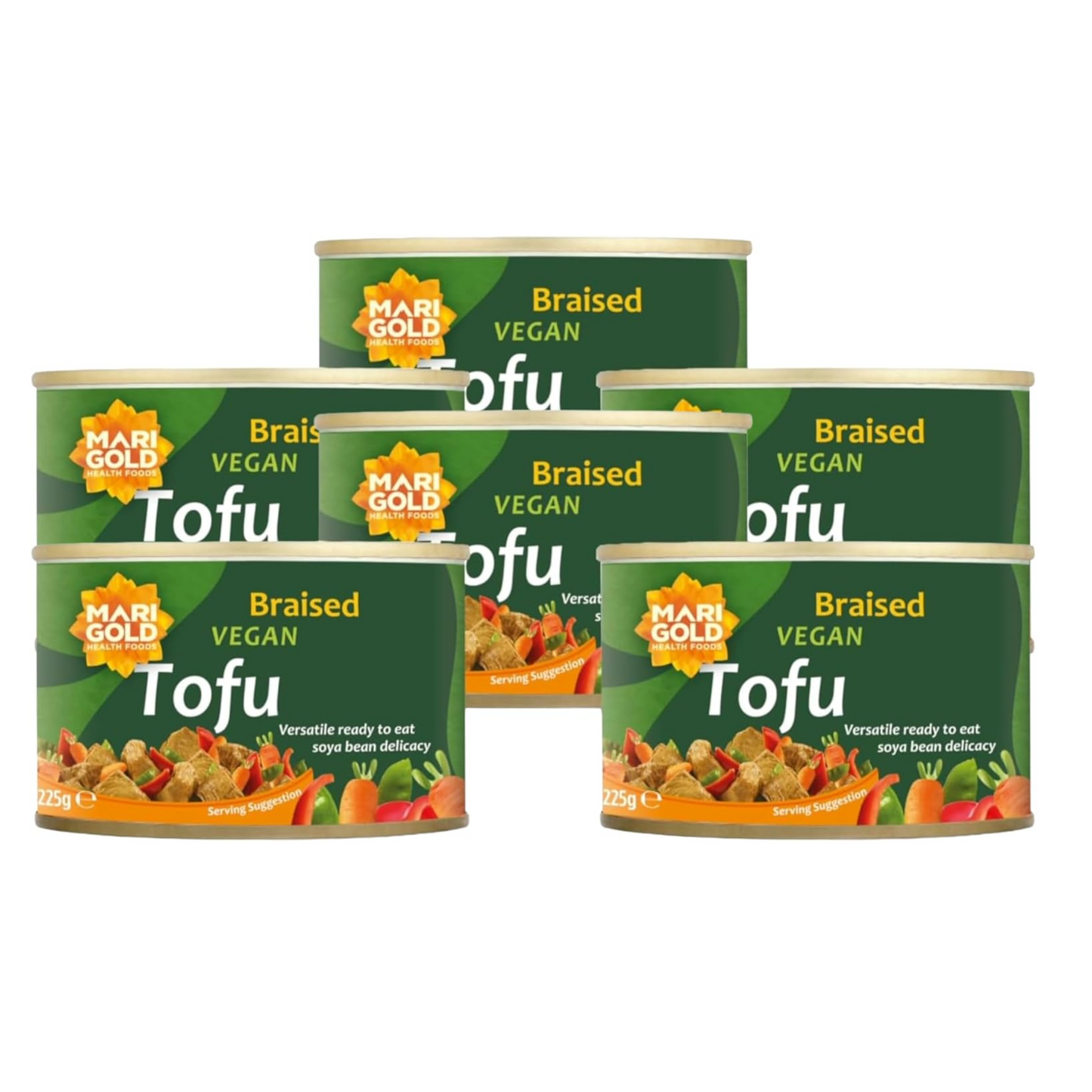 Marigold Vegan Braised Tofu - Vegan, Gluten Free & High in Protein - 225g (Pack of 6)