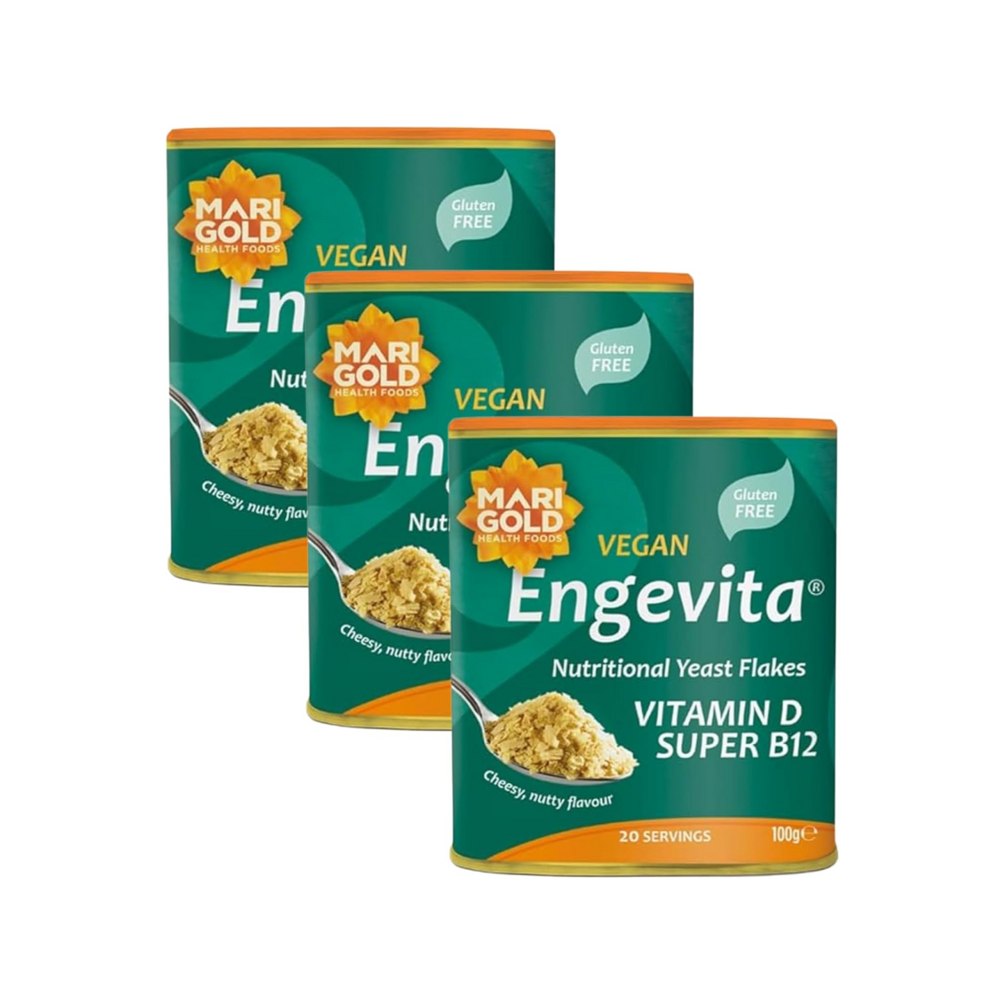 Marigold Vegan Engevita Nutritional Yeast Flakes with Vitamin D & Super B12, 100g (Pack of 3)