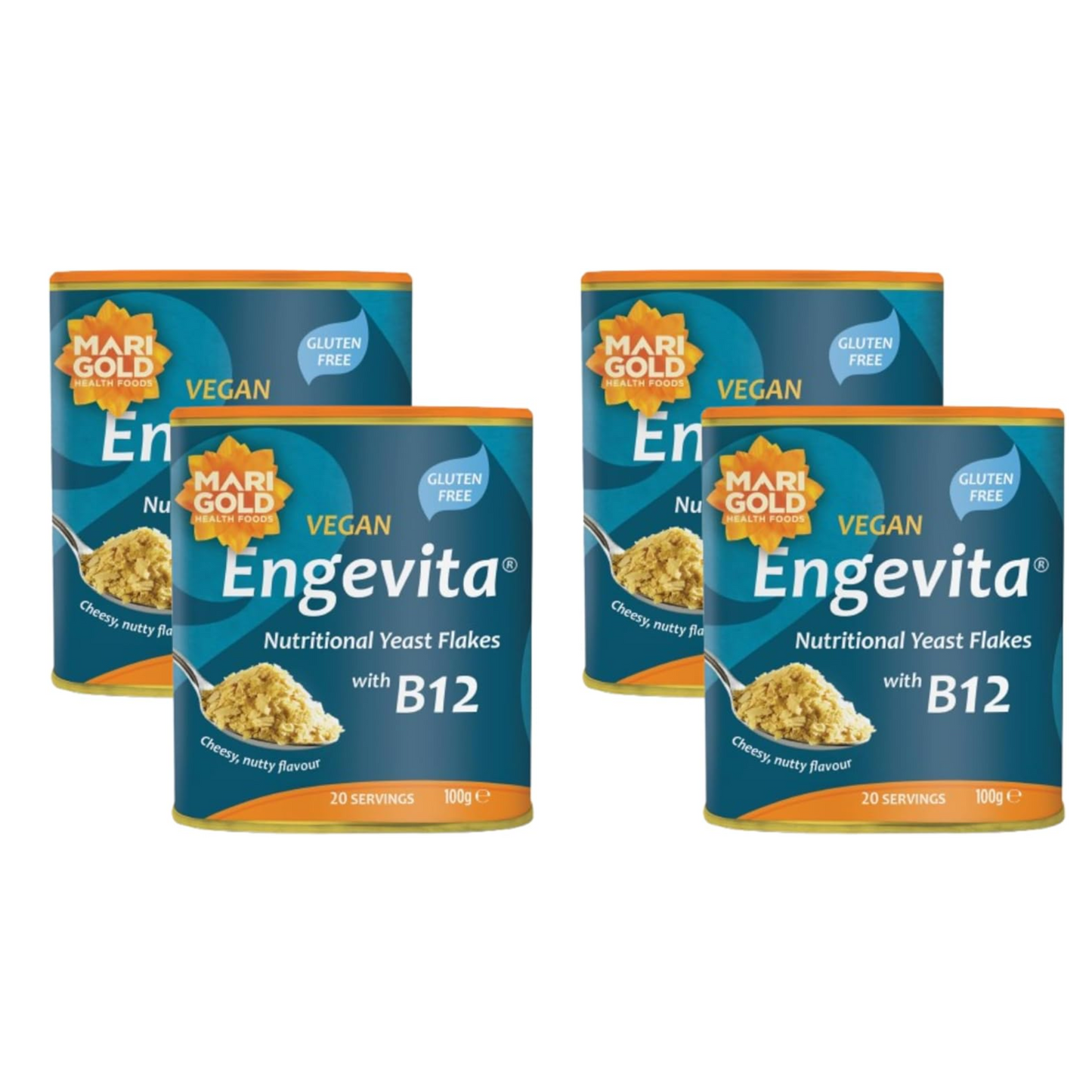 Marigold Vegan Engevita Nutritional Yeast Flakes with Vitamin B12, 100g (Pack of 4)