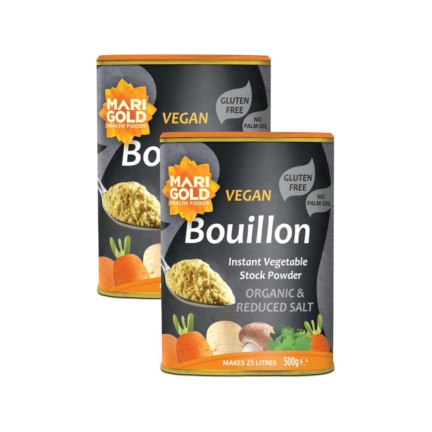 Marigold Vegan Bouillon Instant Vegetable Stock Powder Organic & Reduced Salt, 500g (Pack of 2)