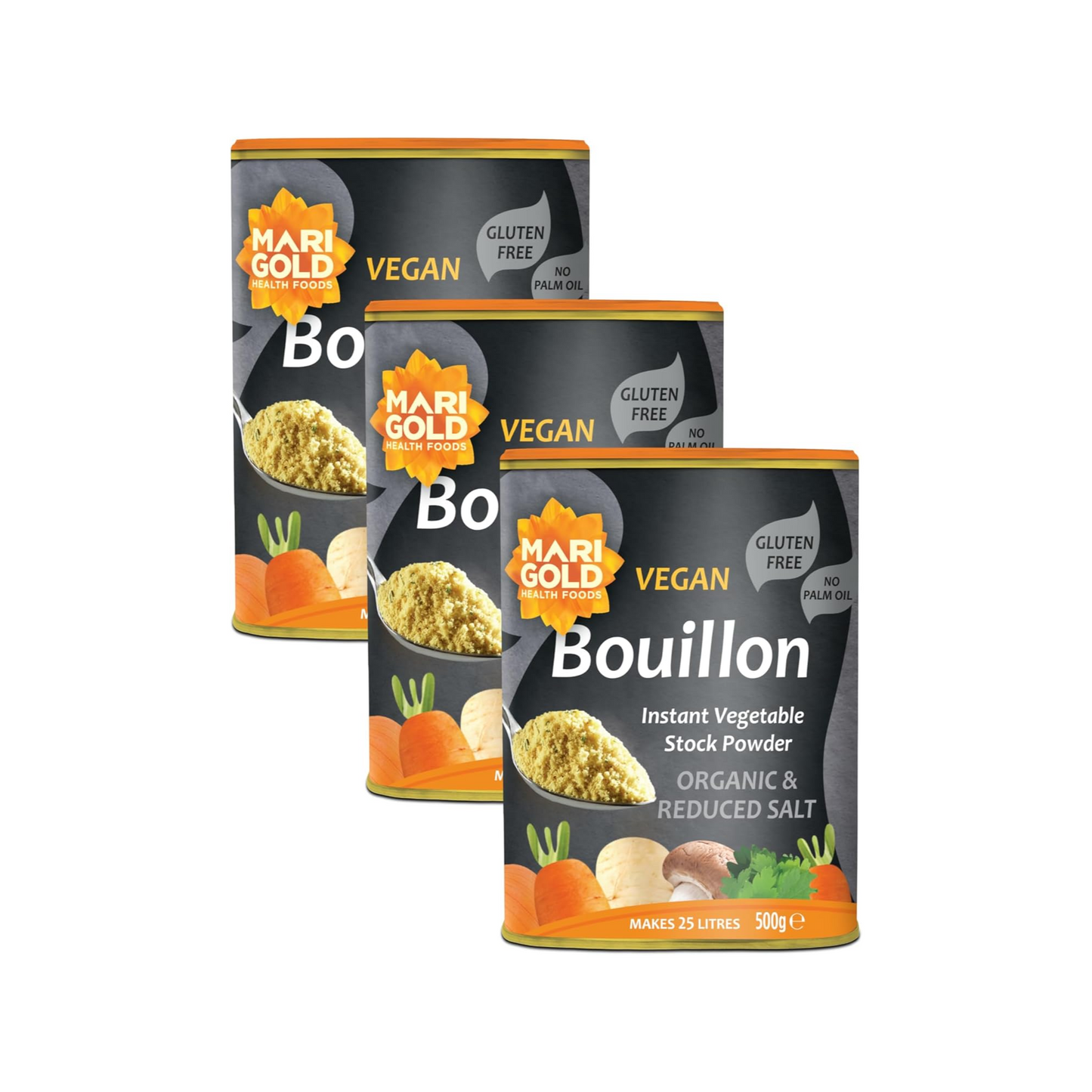 Marigold Vegan Bouillon Instant Vegetable Stock Powder Organic & Reduced Salt, 500g (Pack of 3)