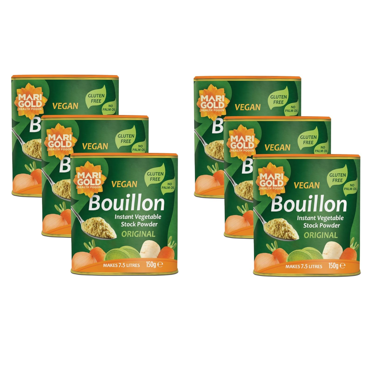 Marigold Vegan Bouillon Instant Vegetable Stock Powder Original, 150g (Pack of 6)