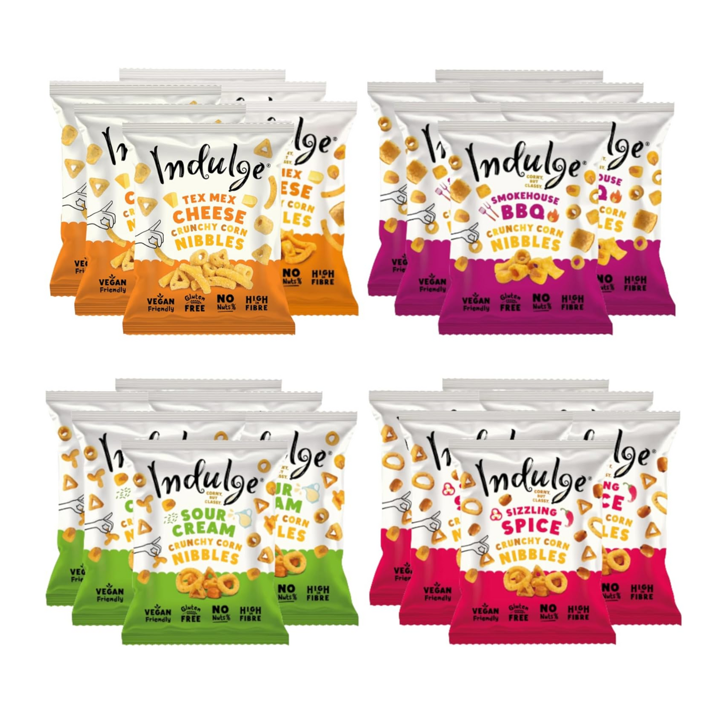 Indulge - Crunchy Corn Nibbles - Variety flavour - Gluten Free, Nut Free, Low Salt, Vegan- 20g x 24 bags