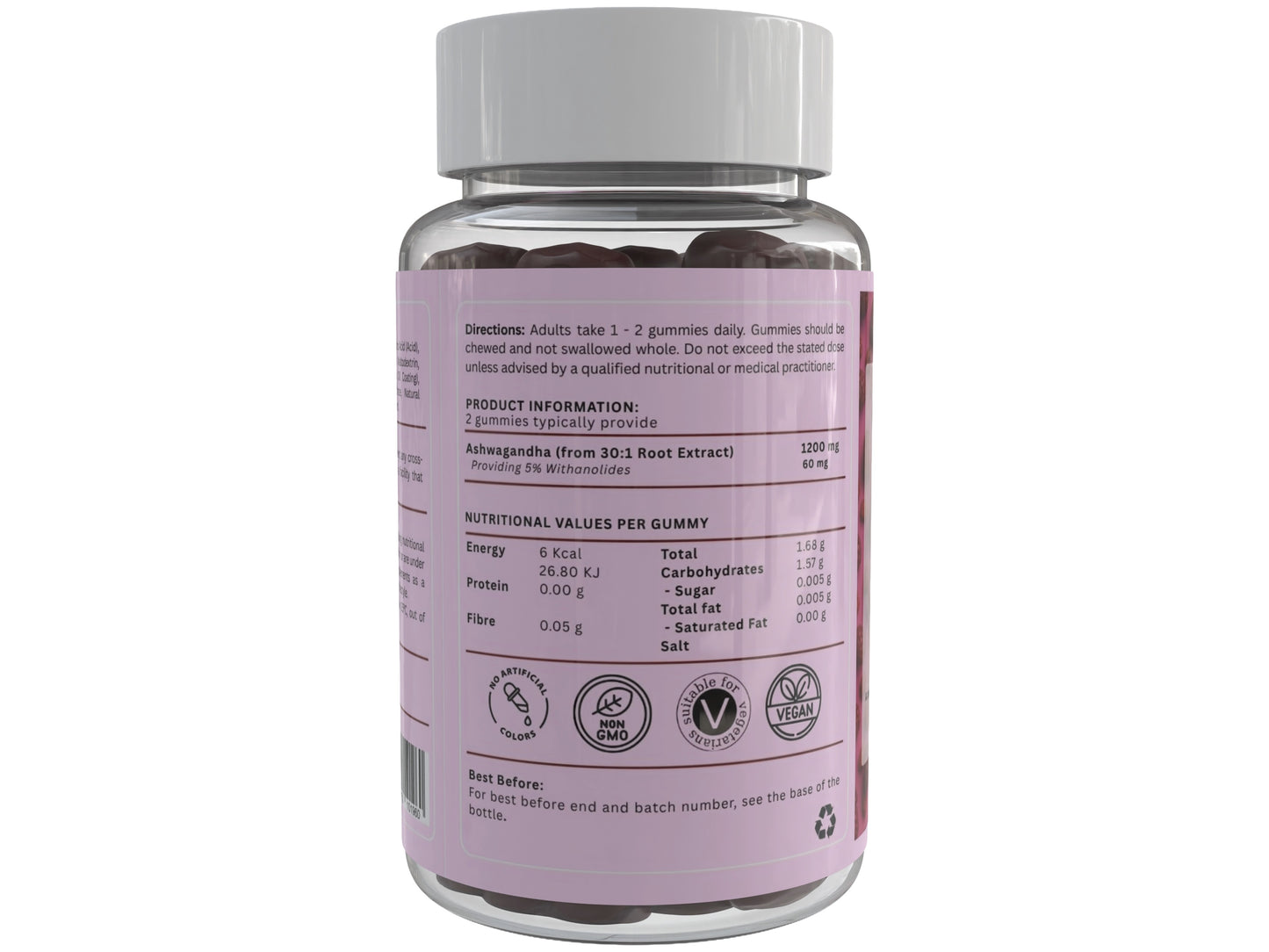 VivaGummies Ashwagandha Gummies 600mg High Strength With 5% Withanolides, Natural Raspberry Flavour | Energy, Mood & Stress Support | Vegan, Gluten-Free, Non-GMO | 60 Chewable Gummies