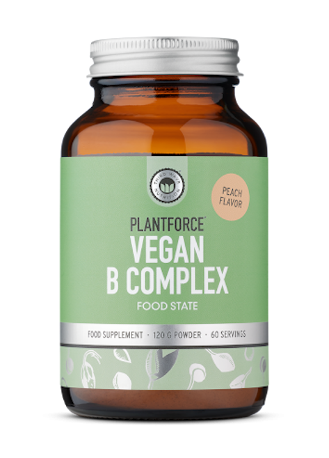 Plantforce Vegan B Complex Food State 120G Powder - Peach Flavor - 60 Servings