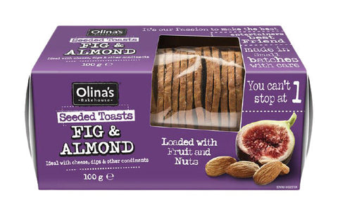 Olinas Bakehouse Seeded Toasts - Fig and Almond 100g (Pack of 12)