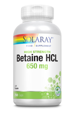 Solaray High Potency Betaine HCI & Pepsin 650mg 250 Vcaps