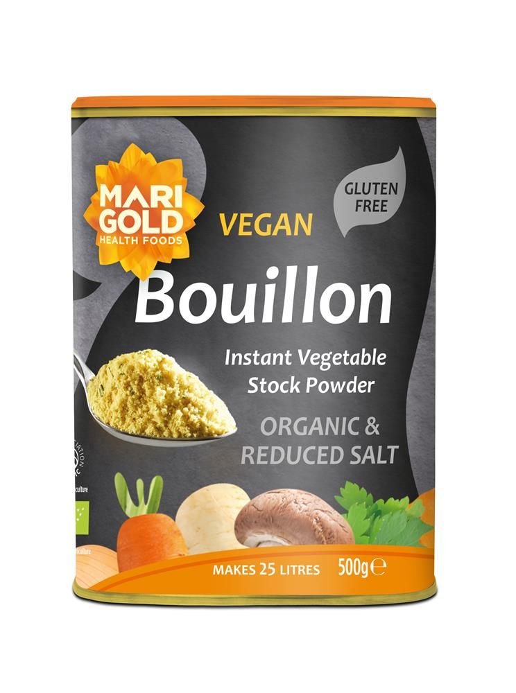 Marigold Vegan Bouillon Instant Vegetable Stock Powder Organic & Reduced Salt, 500g (Pack of 6)