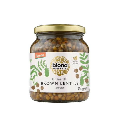 Biona Brown Lentils Organic / Demeter -in Glass Jars 360g (Pack of 6)