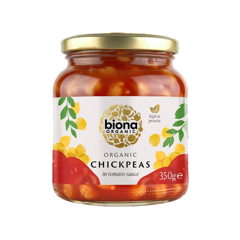 Biona Chick Peas in Tomato Sauce Organic in Glass jars 350g (Pack of 6)