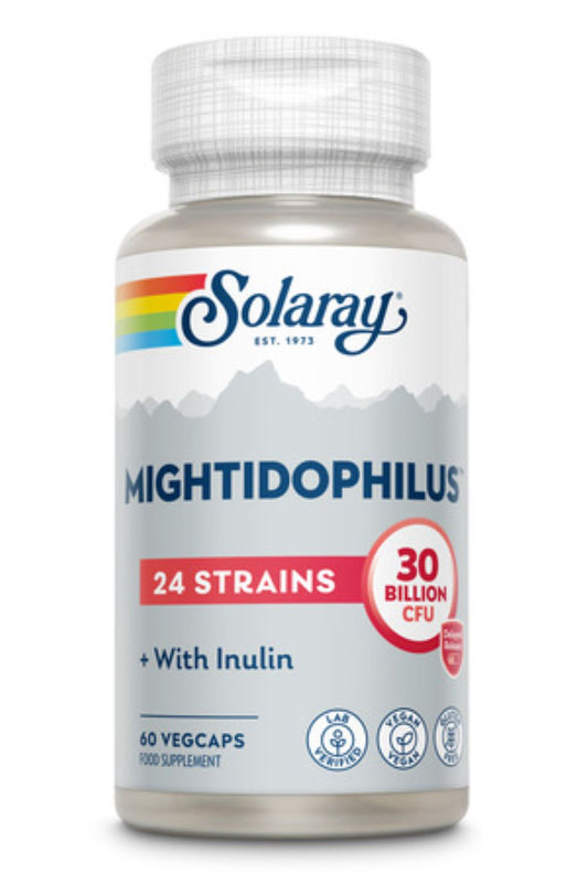 Solaray Mightidophilus 24 Strains With Inulin - 30 Billion CFU - Lab Verified - Vegan - Gluten Free 60 VegCaps