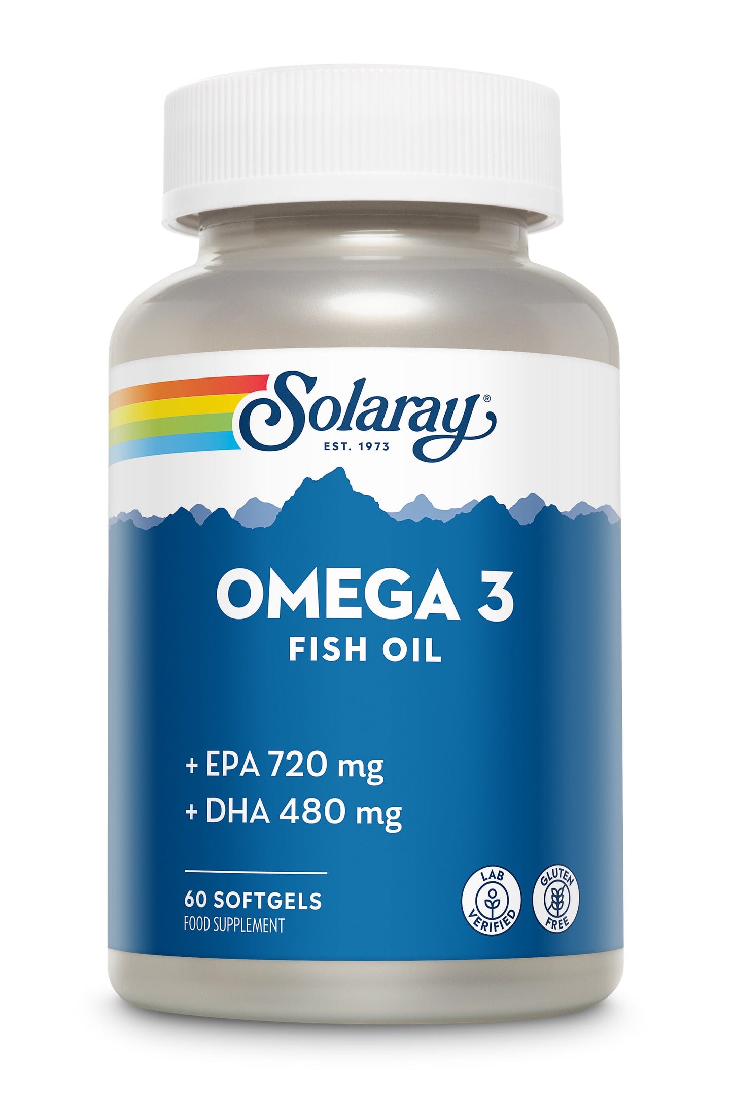 Solaray Omega 3 Fish Oil Plus EPA 720mg and DHA 480mg - Lab Verified - Gluten Free 60 Softgels