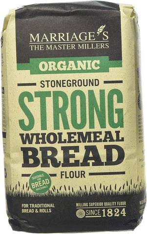 W & H Marriage & Son Organic Strong Stoneground Wholemeal Bread Flour 1Kg (Pack of 6)