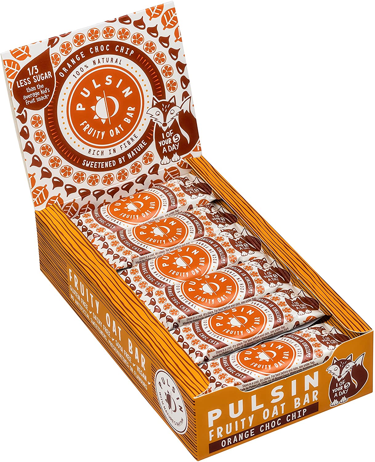 Pulsin' Snacks Kids Orange Choc Chip Fruity Oat Bars 25g (Pack of 24)