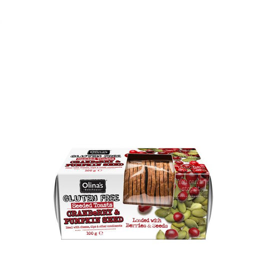 Olina'S Bakehouse Seeded Toasts Gluten Free Cranberry & Pumpkin Seed 100g (Pack of 12)