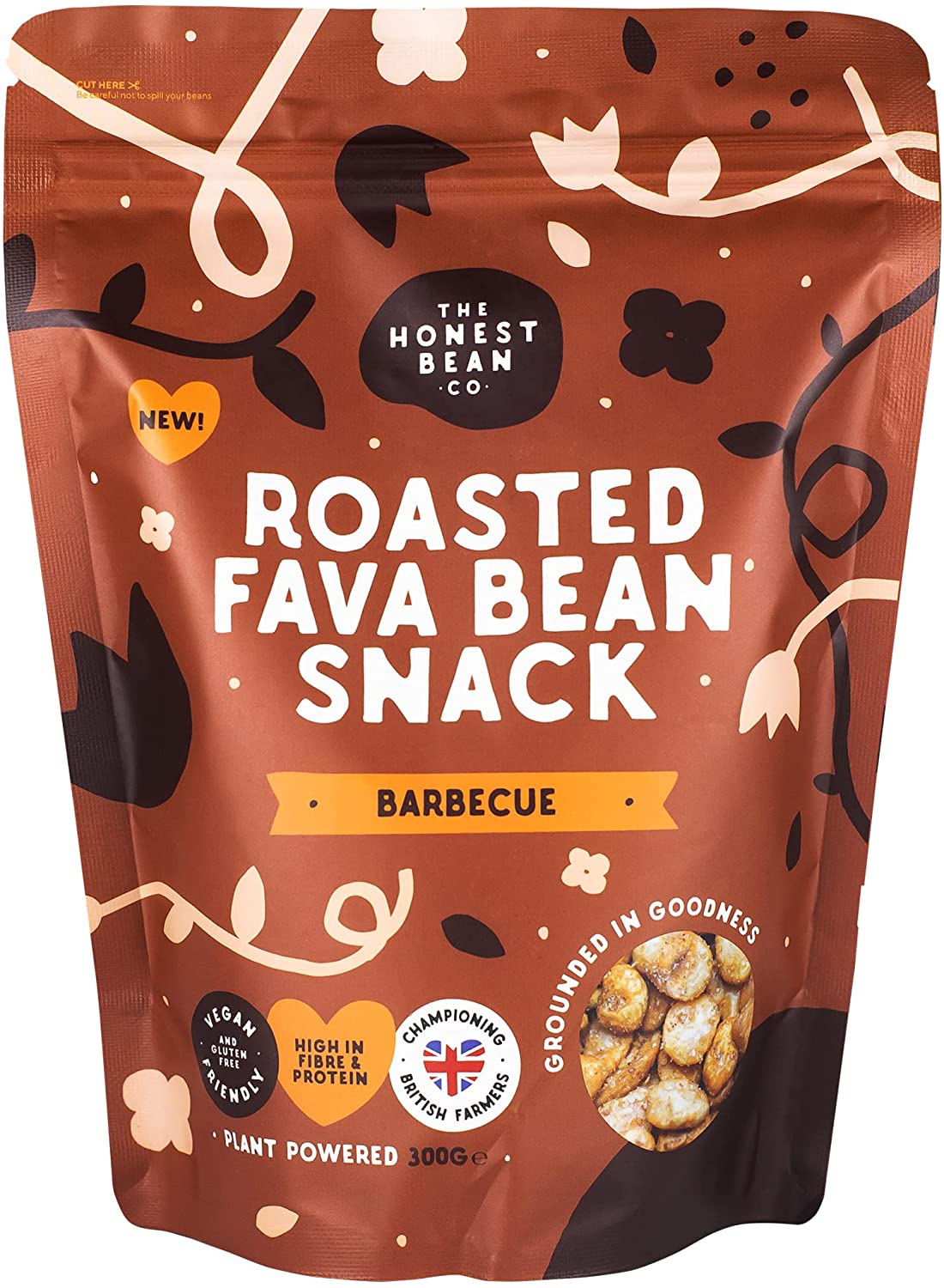 The Honest Bean Co Roasted Fava Bean Snack 'BBQ' 300g (Pack of 6)