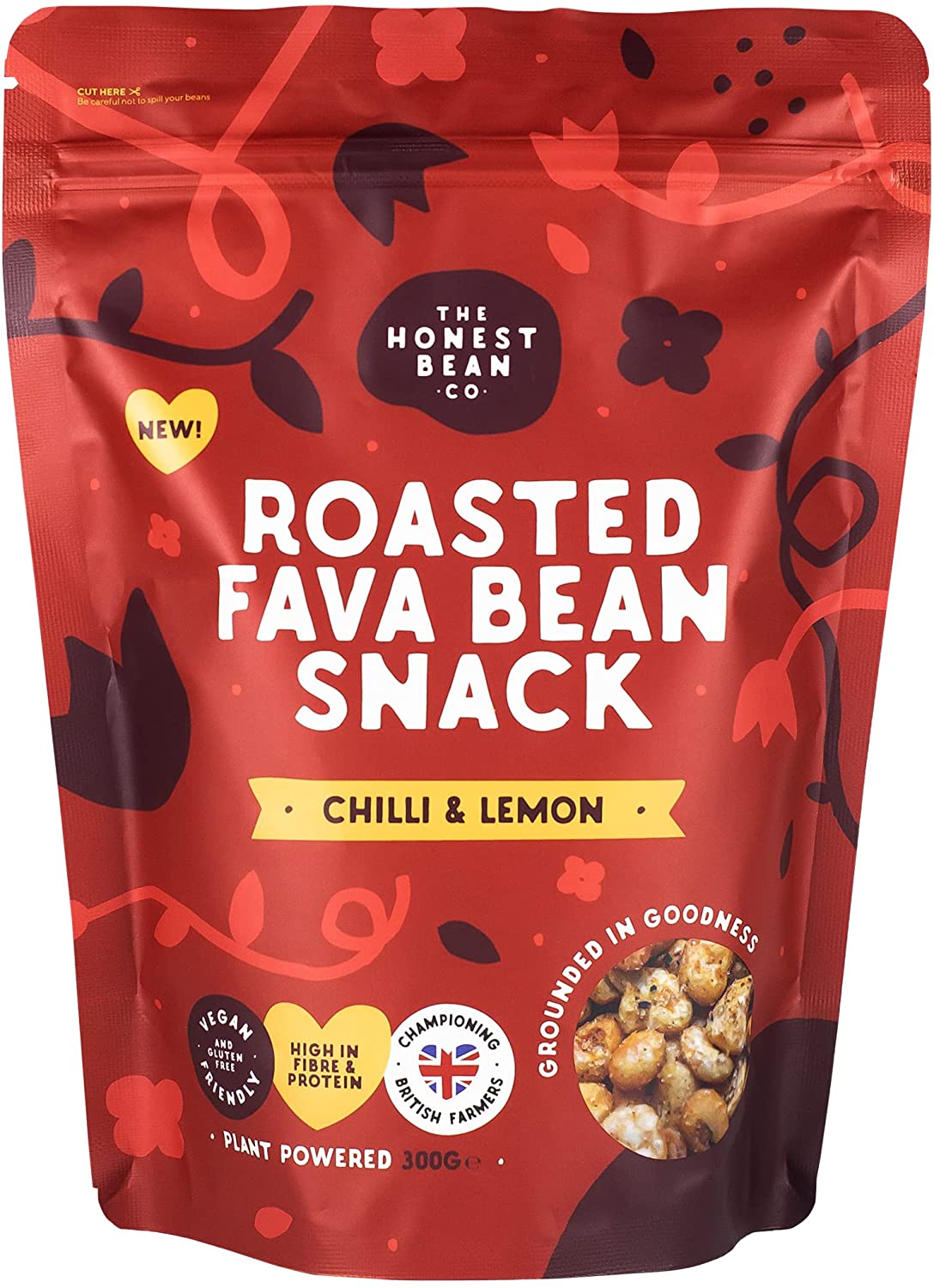The Honest Bean Co Roasted Fava Bean Snack 'Chilli & Lemon' 300g (Pack of 6)