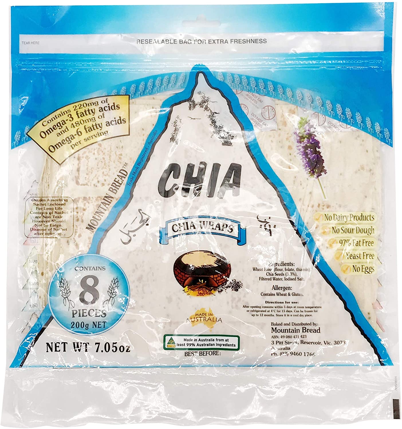 Mountain Bread Chia Seed Wraps 200g