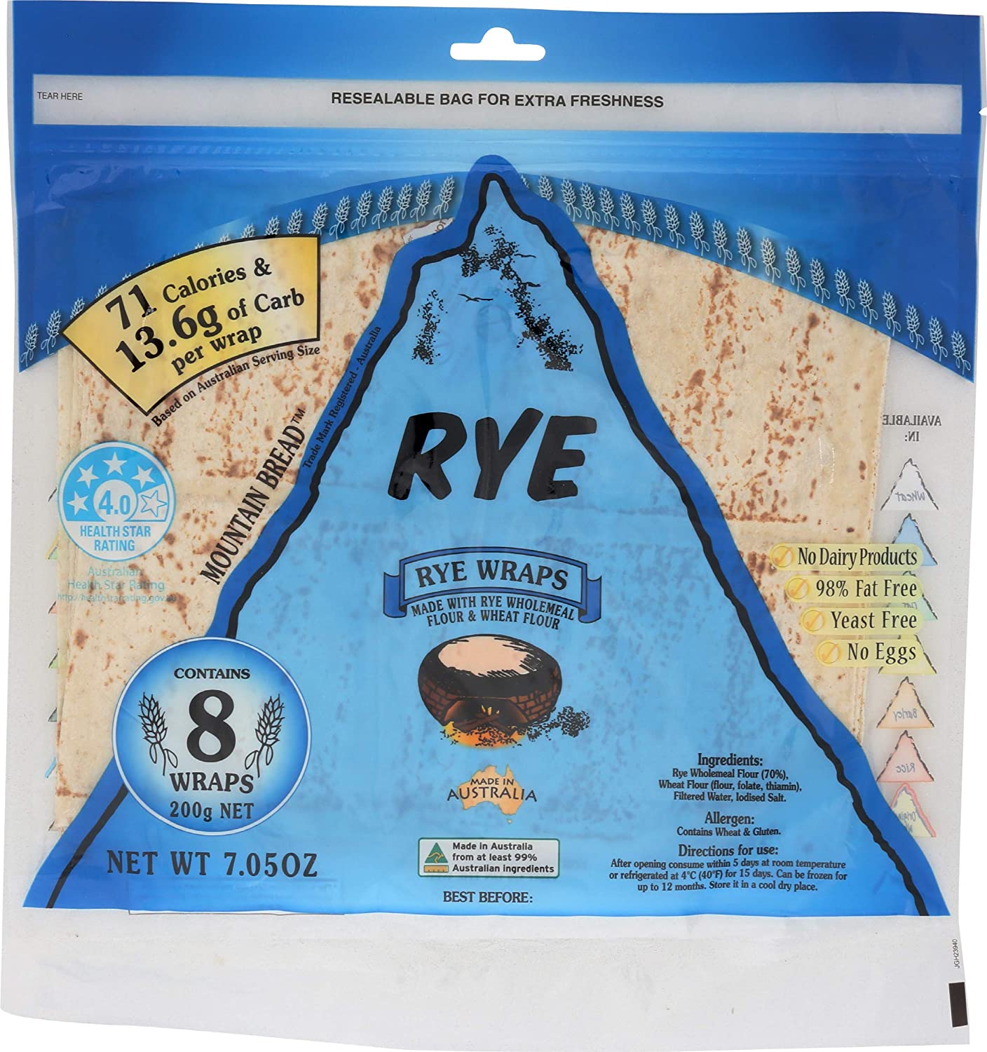 Mountain Bread Rye Wraps - 70% Rye 200g