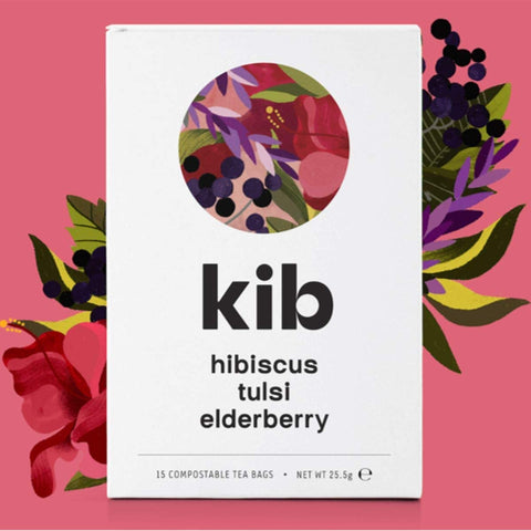 Kib Tea Hibiscus Tulsi & Elderberry Tea 15 Bags (Pack of 4)
