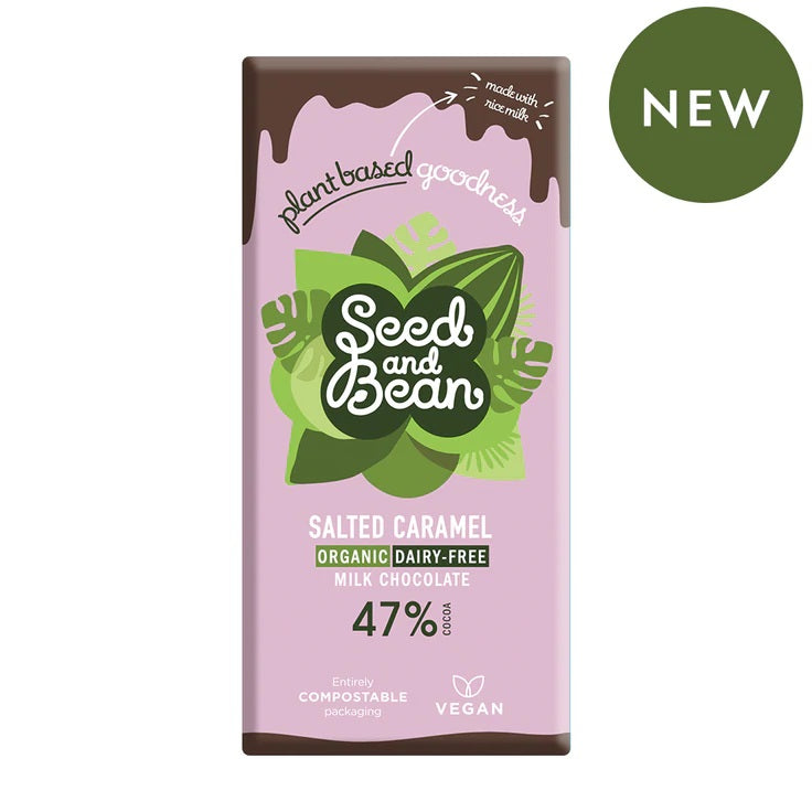 Seedand Bean Salted Caramel Vegan Organicmilk Chocolate 75g (Pack of 10)