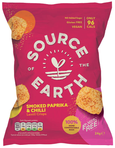 Source Of The Earth Smoked Paprika & Chilli Lentil Crisps 24G (Pack of 24)