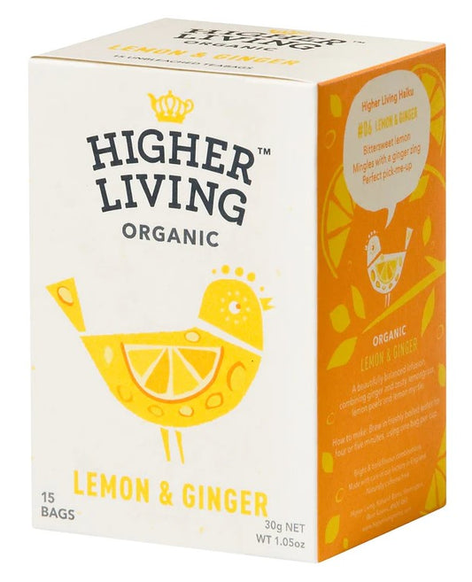 Higher Living Lemon & Ginger Tea 15 Bags (Pack of 4)