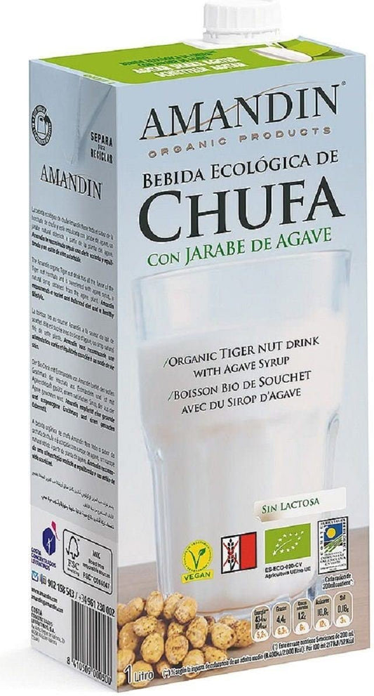 Amandin Organic Tiger Nut Drink With Agave Syrup 1Ltr (Pack of 6)