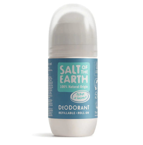 Salt Of The Earth Natural Deodorant Refillable Roll on Ocean Coconut 75ml (Pack of 6)