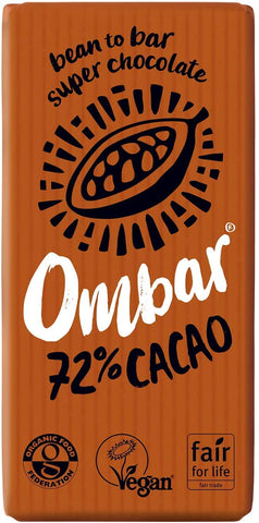 Ombar Dark 72% Raw Cacao Bar 70g (Pack of 10)