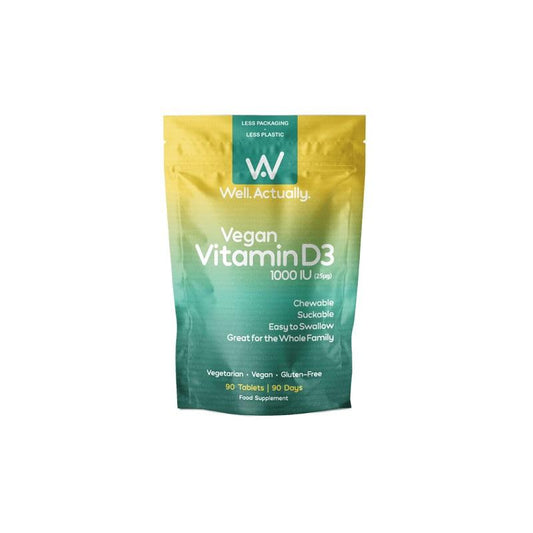 Well.Actually. Vegan Vitamin D3 1000iu Chewable & Easy to Swallow 90tabs