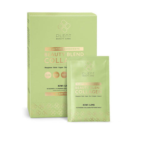 Plent Beauty Blend Collagen Kiwi Lime - 12 Active Ingredients - 5G Marine Collagen Peptides - 30 Sachets