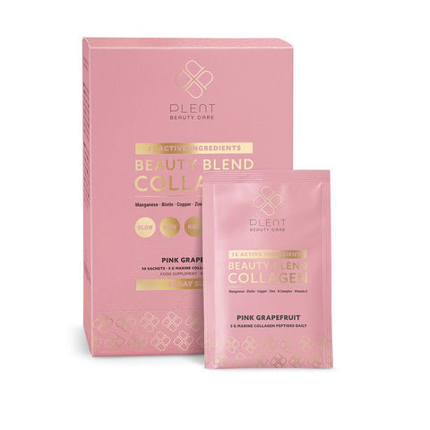 Plent Beauty Blend Collagen Pink Grapefruit - 12 Active Ingredients - 5G Marine Collagen Peptides - 30 Sachets