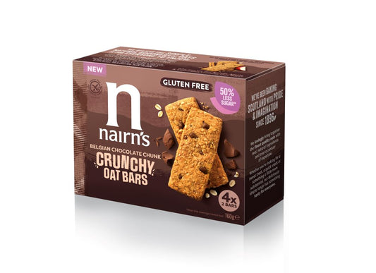 Nairn's Gluten Free Belgian Chocolate Chunk Crunchy Oat Bars 160g (Pack of 10)