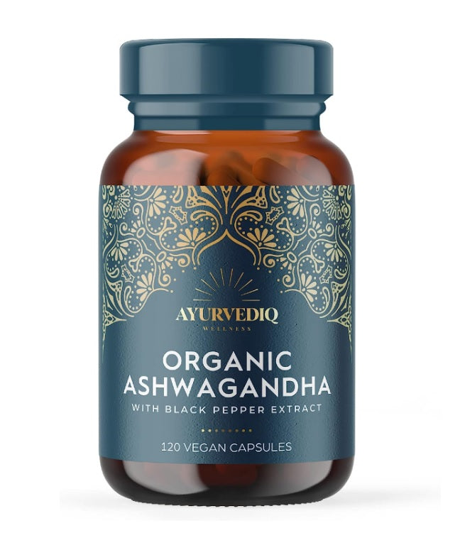 Ayurvediq Wellness Organic Ashwaganda & Black Pepper Extract Caps - 120's (Pack of 25)