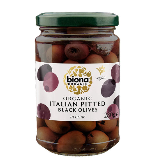 Biona Organic Black Olives in Brine 280g (Pack of 5)