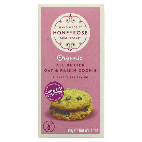 Honeyrose All Butter Oat & Raisin Cookie 115g - Organic (Pack of 6)