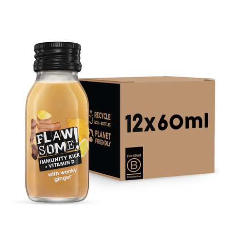 Flawsome Brands Ltd Immunity Kick Vitamin D Ginger Shot 60ml (Pack of 12)