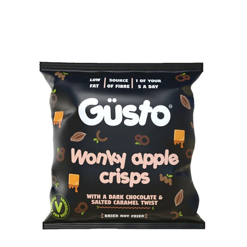 Gusto air dried apple crisps with Dark Chocolate & Salted Caramel 20g (Pack of 12)