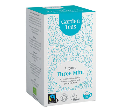 Garden Teas Organic Fairtrade Three Mint Infusion 20 Plastic Free Envelopes (Pack of 6)