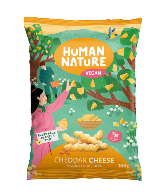 Human Nature Vegan Cheddar Cheese Flavour Lentil Sticks 100g (Pack of 10)