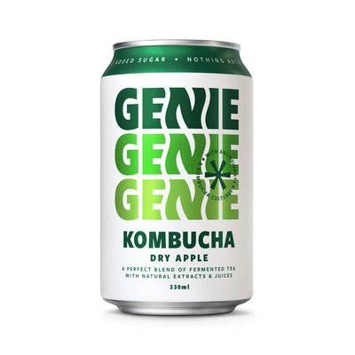 Genie Kombucha Dry Apple Cans 330ml (Pack of 12)