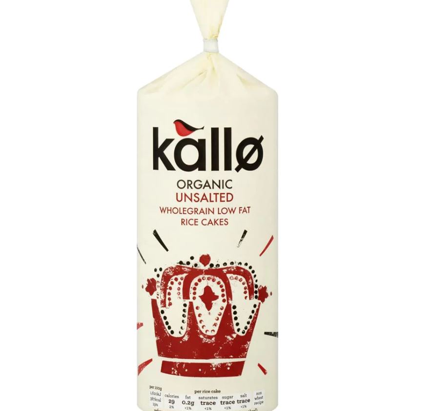 Kallo Organic Thick Slice No Added Salt Rice Cakes 130g (Pack of 12)